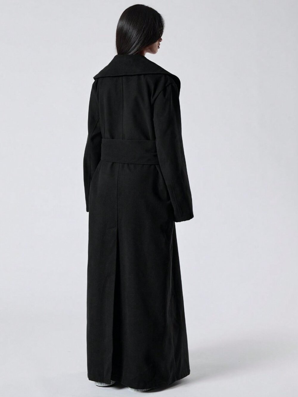 Black Elegant Women's Long Belted Pocket Loose Comfy Long Sleeve Jacket coat - Picture 2 of 6